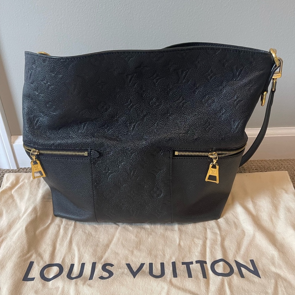 Louis Vuitton Black Embossed Leather Shoulder Bag with Gold Hardware